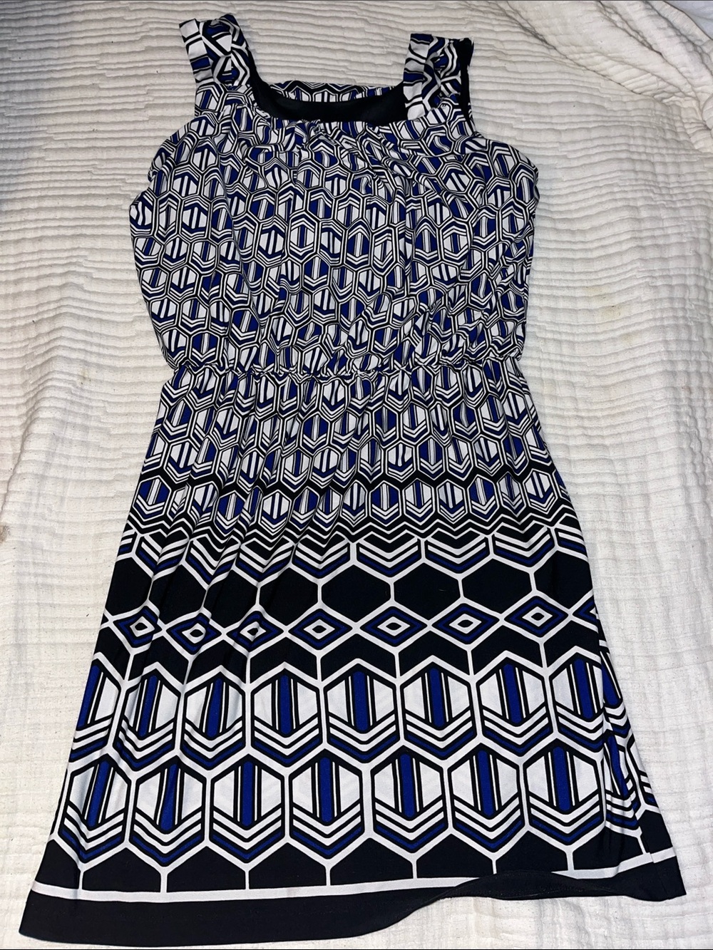 Enfocus Studio Navy, Black & White Geometric Sleeveless Dress